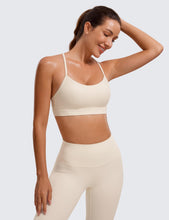 Load image into Gallery viewer, CRZ YOGA Butterluxe Womens Y Back Sports Bra - Padded Racerback Low Impact Spaghetti Thin Strap Workout Yoga Top White Apricot