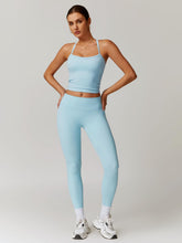 Load image into Gallery viewer, Womens Workout Sets Two Piece Seamless Stretch Cross Back Tank Top Matching Tummy Control High Waist Leggings Set 2 Piece For Women Gym Yoga Active Wear Outfits Athletic Work Out Clothes Blue