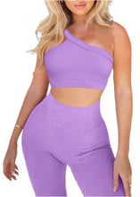 Load image into Gallery viewer, Purple Two Piece Women's Workout Outfits (2Pce Set)