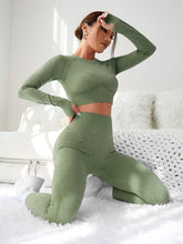 Load image into Gallery viewer, LIGHT DOT Women's Workout Outfits 2 Pieces Yoga Suits Long Sleeve Crop Top High Waist Sport Leggings Active Gym Set (Green)