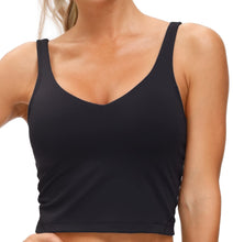 Load image into Gallery viewer, Women’s Longline Sports Bra Wirefree Padded Medium Support Yoga Bras Gym Running Workout Tank Tops (Black)