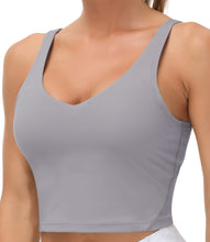 Load image into Gallery viewer, Women’s Longline Sports Bra Wirefree Padded Medium Support Yoga Bras Gym Running Workout Tank Tops(Lavender Grey)