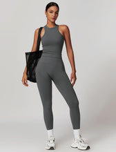 Load image into Gallery viewer, OMEWEE Gym clothes for woman set Racer-back Tank Top and Tummy Control Leggings Yoga sets for women 2 piece Grey