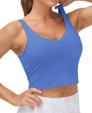 Load image into Gallery viewer, Women’s Longline Sports Bra Wirefree Padded Medium Support Yoga Bras Gym Running Workout Tank Tops(Sea Blue)