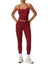 Load image into Gallery viewer, Womens Workout Sets Two Piece Seamless Stretch Cross Back Tank Top Matching Tummy Control High Waist Leggings Set 2 Piece For Women Gym Yoga Active Wear Outfits Athletic Work Out Clothes Burgundy