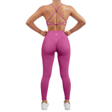 Load image into Gallery viewer, SUUKSESS Women Seamless 2 piece Workout Sets Strappy Padded Sports Bra Booty High Waisted Leggings Outfits (Hot Pink)