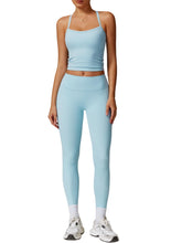 Load image into Gallery viewer, Womens Workout Sets Two Piece Seamless Stretch Cross Back Tank Top Matching Tummy Control High Waist Leggings Set 2 Piece For Women Gym Yoga Active Wear Outfits Athletic Work Out Clothes Blue