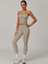 Load image into Gallery viewer, Womens Workout Sets Two Piece Seamless Stretch Cross Back Tank Top Matching Tummy Control High Waist Leggings Set 2 Piece For Women Gym Yoga Active Wear Outfits Athletic Work Out Clothes Light Brown