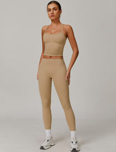 Load image into Gallery viewer, Womens Workout Sets Two Piece Seamless Stretch Cross Back Tank Top Matching Tummy Control High Waist Leggings Set 2 Piece For Women Gym Yoga Active Wear Outfits Athletic Work Out Clothes Khaki