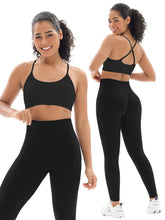Load image into Gallery viewer, Seamless Workout Sets for Women 2 Piece Adjustable Strappy Sports Bra with High Waisted Butt Lifting Leggings Gym Sets(Our82 Black)
