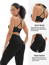 Load image into Gallery viewer, Seamless Workout Sets for Women 2 Piece Adjustable Strappy Sports Bra with High Waisted Butt Lifting Leggings Gym Sets(Our82 Black)
