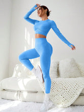 Load image into Gallery viewer, LIGHT DOT Women's Workout Outfits 2 Pieces Yoga Suits Long Sleeve Crop Top High Waist Sport Leggings Active Gym Set (Blue)