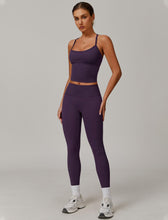 Load image into Gallery viewer, Womens Workout Sets Two Piece Seamless Stretch Cross Back Tank Top Matching Tummy Control High Waist Leggings Set 2 Piece For Women Gym Yoga Active Wear Outfits Athletic Work Out Clothes Dark Purple