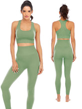 Load image into Gallery viewer, Workout Sets for Women 2 Piece High Waisted Seamless Leggings with Padded Stretchy Sports Bra Sets Yoga Outfit Jogging Gym Clothes(N007S-Avocado)