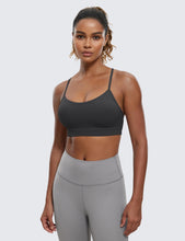 Load image into Gallery viewer, CRZ YOGA Butterluxe Womens Y Back Sports Bra - Padded Racerback Low Impact Spaghetti Thin Strap Workout Yoga Top Mysterious Grey