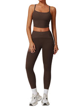 Load image into Gallery viewer, Womens Workout Sets Two Piece Seamless Stretch Cross Back Tank Top Matching Tummy Control High Waist Leggings Set 2 Piece For Women Gym Yoga Active Wear Outfits Athletic Work Out Clothes Coffee