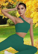 Load image into Gallery viewer, niyokki Two Piece Workout Sets for Women, Sexy One Shoulder Matching Crop Tank Top Set Outfits for Women(Grass Green)