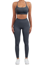 Load image into Gallery viewer, SUUKSESS Women Seamless 2 piece Workout Sets Strappy Padded Sports Bra Booty High Waisted Leggings Outfits (Blue)