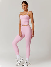 Load image into Gallery viewer, Womens Workout Sets Two Piece Seamless Stretch Cross Back Tank Top Matching Tummy Control High Waist Leggings Set 2 Piece For Women Gym Yoga Active Wear Outfits Athletic Work Out Clothes Pink