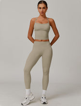 Load image into Gallery viewer, Womens Workout Sets Two Piece Seamless Stretch Cross Back Tank Top Matching Tummy Control High Waist Leggings Set 2 Piece For Women Gym Yoga Active Wear Outfits Athletic Work Out Clothes Light Brown