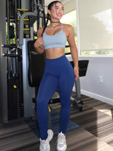 Load image into Gallery viewer, Seamless Workout Sets for Women 2 Piece Adjustable Strappy Sports Bra with High Waisted Butt Lifting Leggings Gym Sets(Our82 Blue/Navy)
