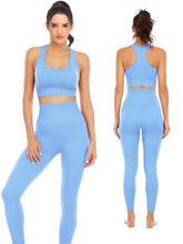 Load image into Gallery viewer, NOVA ACTIVE Workout Sets for Women 2 Piece High Waisted Seamless Leggings with Padded Stretchy Sports Bra Sets Yoga Outfit Jogging Gym Clothes(N007S-Blue)