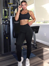 Load image into Gallery viewer, Seamless Workout Sets for Women 2 Piece Adjustable Strappy Sports Bra with High Waisted Butt Lifting Leggings Gym Sets(Our82 Black)
