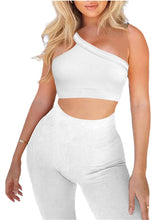 Load image into Gallery viewer, niyokki 2 Pieces Workout Sets for Women One Shoulder Ribbed Sport Bra Seamless High Waist Leggings GMY Exercise Outfits