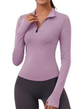 Load image into Gallery viewer, Golf Clothes Women Fall Long Sleeve Athletic Shirts Cropped Workout Running Gym Tops Quarter Zip Pilates Shirts Outfit(Pink Blue)