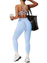 Load image into Gallery viewer, Impact Leggings for Women Seamless Workout Yoga Pants Hidden Scrunch Butt Tummy Control Gym Leggings Mid Low Waist 25" Ice Blue