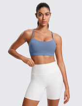 Load image into Gallery viewer, CRZ YOGA Butterluxe Womens Y Back Sports Bra - Padded Racerback Low Impact Spaghetti Thin Strap Workout Yoga Top Oasis Blue