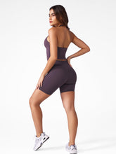 Load image into Gallery viewer, YEOREO Women's Halter Crop Top V Neck Workout Going Out Tank Top Hazel Padded Sleeveless Backless Trendy Summer Camisole BlackBerry Purple