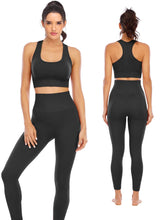 Load image into Gallery viewer, Workout Sets for Women 2 Piece High Waisted Seamless Leggings with Padded Stretchy Sports Bra Sets Yoga Outfit Jogging Gym Clothes(NA007S- Black)