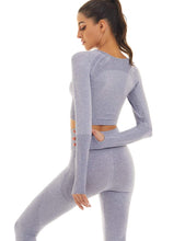 Load image into Gallery viewer, Toplook Women Seamless Workout Outfits Athletic Set Leggings + Long Sleeve Top 2 Pieces(Gray Blue)