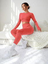 Load image into Gallery viewer, LIGHT DOT Women's Workout Outfits 2 Pieces Yoga Suits Long Sleeve Crop Top High Waist Sport Leggings Active Gym Set (Red)