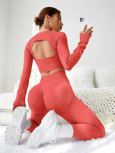 Load image into Gallery viewer, LIGHT DOT Women's Workout Outfits 2 Pieces Yoga Suits Long Sleeve Crop Top High Waist Sport Leggings Active Gym Set (Red)