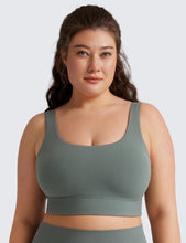 Load image into Gallery viewer, CRZ YOGA Butterluxe Womens U Back Sports Bra - Scoop Neck Padded Low Impact Yoga Clothes Workout Crop Top with Built in Pads Grey Sage