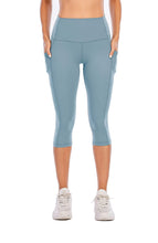Load image into Gallery viewer, Steppe Naked Feeling High Waisted Yoga Pants Women's Workout Capris Leggings with Pockets Tummy Control Buttery Soft Running Compression Capris for Athletic Gym Exercise Fitness Blue Ashes