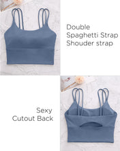 Load image into Gallery viewer, Everrysea Longline Sports Bra for Women Padded Workout Tank Tops Built in Bras Strappy Yoga Corp Top Camisole Blue