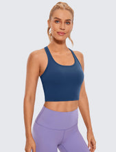 Load image into Gallery viewer, CRZ YOGA Butterluxe Womens Y-Back Racerback Longline Sports Bra - Padded Scoop Neck Workout Crop Tank Top with Built in Pads French Navy