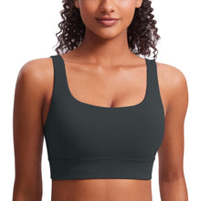 Load image into Gallery viewer, CRZ YOGA Butterluxe Womens U Back Sports Bra - Scoop Neck Padded Low Impact Yoga Clothes Workout Crop Top with Built in Pads Melanite