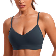 Load image into Gallery viewer, CRZ YOGA Butterluxe V-Neck Sports Bras for Women - Adjustable Thin Straps Padded Yoga Top Basic Wireless Camisole True Navy