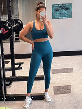Load image into Gallery viewer, Women’s Yoga Outfits 2 piece Set Workout Tracksuits Sports Bra High Waist Legging Active Wear Athletic Clothing Set (Small, 1917 Teal Green)