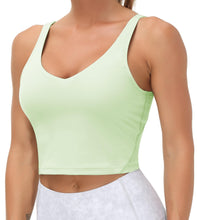 Load image into Gallery viewer, Women’s Longline Sports Bra Wirefree Padded Medium Support Yoga Bras Gym Running Workout Tank Tops(Pale Green)