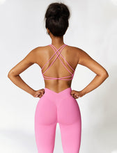 Load image into Gallery viewer, ABOCIW Workout Sets, Seamless V Back Scrunch Lifting Leggings High Waist Yoga Pants Cross Back Strappy Sports Bra 2 Piece Gym Sets Y-Pink