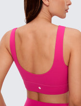 Load image into Gallery viewer, CRZ YOGA Butterluxe Womens U Back Sports Bra - Scoop Neck Padded Low Impact Yoga Clothes Workout Crop Top with Built in Pads Granita Pink