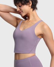 Load image into Gallery viewer, Women’s Longline Sports Bra Wirefree Padded Medium Support Yoga Bras Gym Running Workout Tank Tops Grey Purple