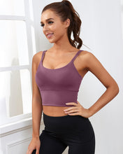 Load image into Gallery viewer, Everrysea Longline Sports Bra for Women Padded Workout Tank Tops Built in Bras Strappy Yoga Corp Top Camisole Dark Purple