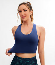 Load image into Gallery viewer, JOYSPELS Sports Bras for Women Extra Comfort Criss-Cross Back Padded Workout Tops for Women Medium Support Navy Blue