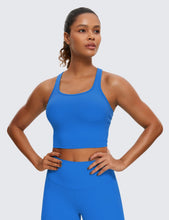 Load image into Gallery viewer, CRZ YOGA Butterluxe Womens Y-Back Racerback Longline Sports Bra - Padded Scoop Neck Workout Crop Tank Top with Built in Pads Sparkle Blue
